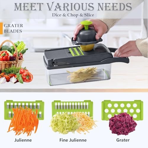 Pro-Series 16-in-1 Vegetable Chopper, Veggie Chopper, Food Chopper with Container, Vegetable Cutter Chopper & Spiralizer for Onion Salad (Grey, 16-piece set)