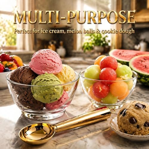 Snailhouse Ice Cream Scoop, Heavy Duty Stainless Steel Ice Cream Spoons Scooper for Cookie Dough, Gelato, Sorbet, Almond, Gold