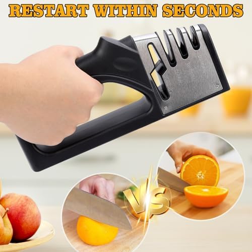 4-in-1Manual Knife Sharpener Suitable for kitchen knives, fruit knives, steel knives, scissors, and 3-level precision sharpening.Non slip base, suitable for home use (black) (1)