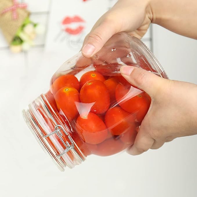 32oz Glass Food Storage Jars with Airtight Clamp Lids,Set of 4 Airtight Glass Canister Square- Clear Storage Container for Kitchen Container Storing Sugar, Flour, Cereal,Coffee,Spice…
