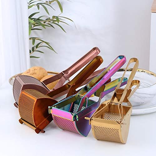 Commercial Potato Ricer Masher Heavy Duty Stainless Steel Food Strainer Masher Press for Vegetables Fruit Pumpkin (Rose Gold)