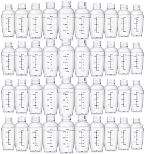 Lallisa 40 Pcs Plastic Cocktail Shaker Set Drink Mixer Clear Shaker Cup with Measurements Scales and Strainer Plastic Mixing Tool for Tea Coffee Bar Bubble Milk Christmas Gift (350 Cc/ 12 oz)
