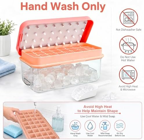 Ice Cube Tray with Lid and Scoop - Stackable Press Ice Mold Set - Silicone Ice Cube Tray with Ice Bucket & Tongs for Home, Dorm, Camping, BPA-Free Easy Release Ice Cubes - Compact Freezer Organizer