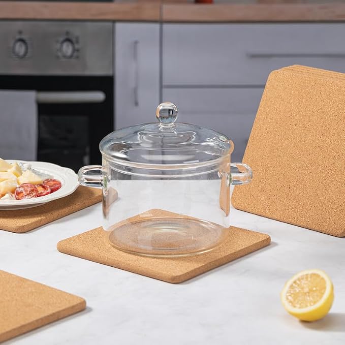 Rectangle Cork Trivets Set - 8 Pack, 12" x 7" x 0.4" Thick, Heat-Resistant Cork Hot Pads for Countertop, Table, and Kitchen, Perfect for Hot Pots and Pans
