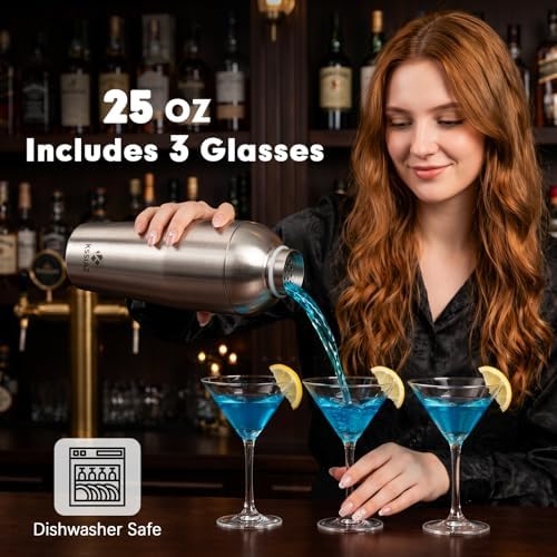 Cocktail Shaker Set with Stackable Cups, 25.4oz, Silver