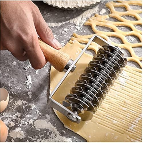 Stainless Steel lattice dough cutter,Dough Lattice Top Cookie Pie Pizza Bread Pastry Crust Roller Cutter,Pastry Wheel Cutter Lattice Roller Cutter, pastry lattice roller,Wood Handle