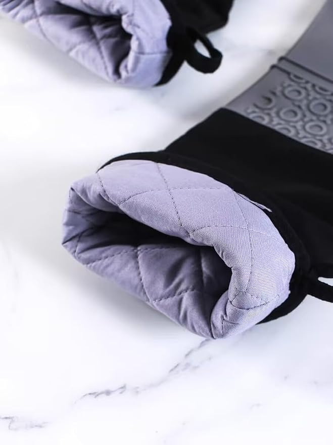 Extra Long Professional Silicone Oven Mitts with Quilted Liner, Durable Heat Resistant Oven Gloves, Heat Resistant Oven Gloves,2pcs (Gray, 19.7inch)