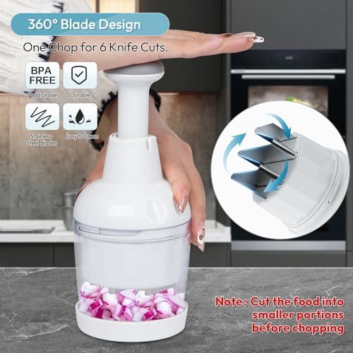 Food Chopper, Vegetable Chopper, Onion Chopper, Garlic Chopper Hand Chopper for Vegetables, Handheld Veggie Chopper, Nut Chopper, Chopper Vegetable Cutter, Dishwasher-safe (White)
