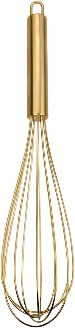 Stainless Steel Whisk Heavy Duty - Gold Metal Kitchen Whisking Tool for Cooking, and Baking - 11.75" Wire Whip