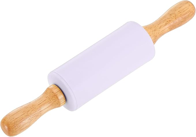 uxcell 4 Inch Silicone Rolling Pin, Small Dough Roller with Wood Handle for Pizza Pastry Fondant Kitchen, Light Purple
