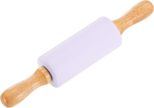uxcell 4 Inch Silicone Rolling Pin, Small Dough Roller with Wood Handle for Pizza Pastry Fondant Kitchen, Light Purple