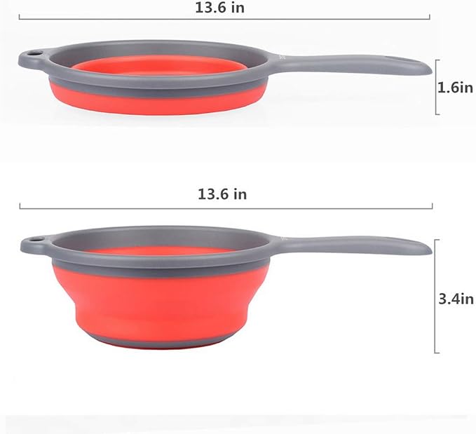 ZOER Kitchen Foldable Pasta Strainers,Collapsible Colanders with Handles,Space-Saver Folding Silicone Strainers Colander,Capacity of 2 quart (Red and Red)