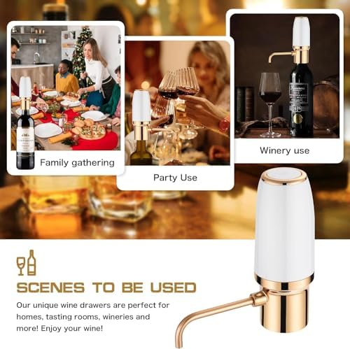 Electric Wine Aerator, Modern Wine Aerator, Electric Wine Dispenser, Gold and White Wine Pourer, Wine Pump, Automatic Wine Pourer, Wine Dispenser, Rechargeable with Micro USB Cable