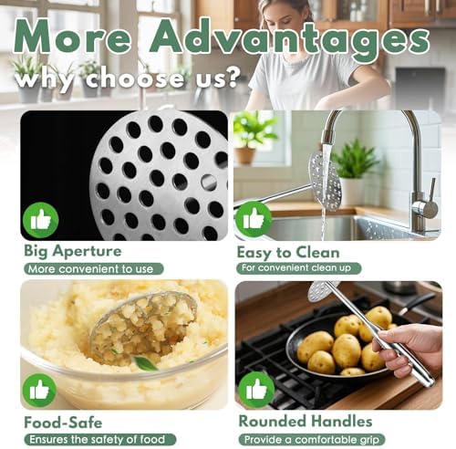 Potato Masher Manual Potato Press for Kitchen Tool,Heavy Duty Stainless Steel Potato Masher Kitchen Tool & Food Masher Potato Smasher Perfect for Bean, Vegetable, Fruits, Avocado, Meat