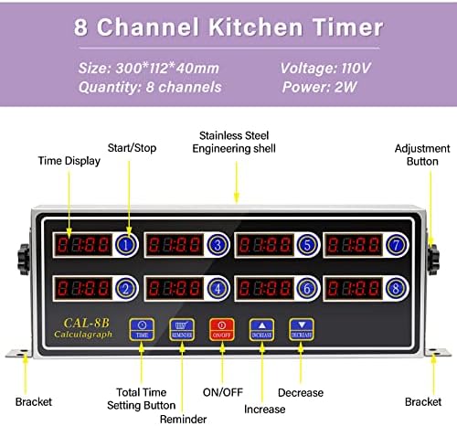 Commercial Kitchen Timers for Cooking Manual Big Large Timer Digital Timer 8-Channel Digital Commercial Fryer Reminder with Loud Alarm for Boiling Eggs