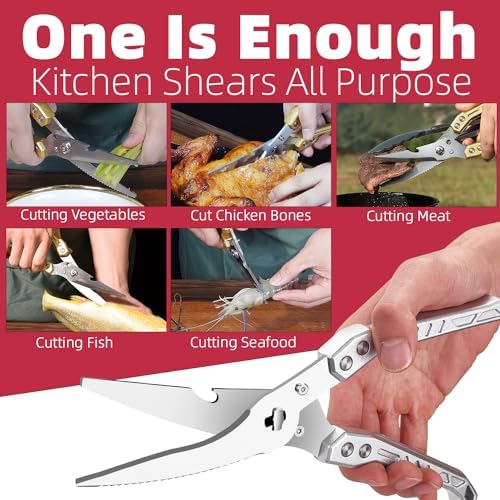 Heavy Duty Kitchen Shears Poultry Scissors Professional for Meat, Chicken, Bone,Turkey, Fish, Separable Design,Spring Loaded, Dishwasher Safe (SILVER)