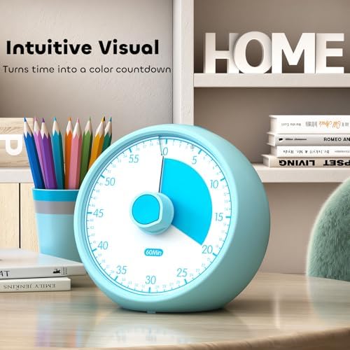 Visual Timer for Kids 60-Minute Countdown Timer with Optional Alarm, Focus Tool for ADHD & Autism, Time Management for Homework, Chores, Office, Kitchen, Teaching & Study Routines (Blue)