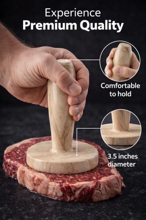 Marble Meat Pounder Tenderizer 5" Inches Brown Handmade Round Chicken Flattener Tool - Works Great As A Smash Burger Press - Meat Flattener for Steak, Chicken, Pork
