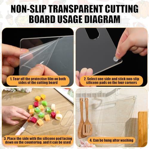 Tioncy 2 Pcs Acrylic Cutting Boards 11 x 14 Inch Clear Cutting Plates for Kitchen Counter Non Slip Chopping Boards with Handle and Anti Slip Silicone Feet Clear Tray for Kitchen Countertop Protection