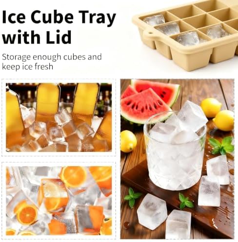 Silicone Ice Cube Tray 2 Pack, HANCELANT Ice Cube Mold, Ice Trays for Freezer with Lid for Whiskey, Cocktail, Drinks and Food, Freezer, BPA Free, Easy Release