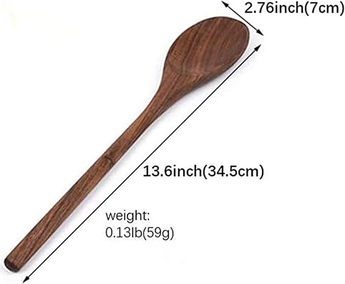 14" Long Handle Wooden Spoons for Cooking,Walnut Wood Mixing Spoon for Soup Stirring, Nonstick Kitchen Serving Spoons Scooper Utensil with Comfortable Smooth Finish Tableware