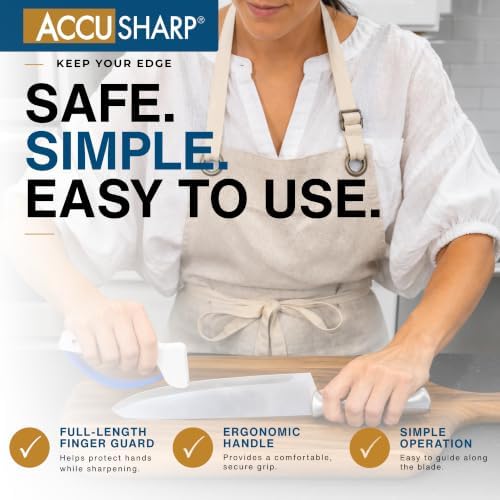 AccuSharp Knife Sharpener, Ergonomic Comfortable Handle, Compact & Easy to Use, Restore and Hone Straight & Serrated Knives, White