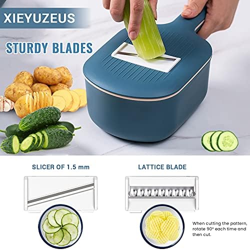 Vegetable Slicer, Multifunction Mandoline Slicer Veggie Dicers Food Choppers Cutter with 4 Replaceable Blades and Container for Carrot, Potato, Cucumber, Vegetables and various vegetables