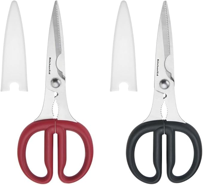 KitchenAid 2-Piece Multipurpose Shear Set – Versatile Scissors with Nutcracker, Bottle Opener, Ergonomic Handles with Protective Blade Covers