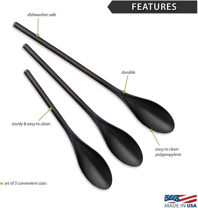 Rada Cutlery 3-Piece Mixing Spoons Set (B311), BPA-Free Non-Scratch, Small 9.88ʺ, Medium 11.75ʺ, Large 13.75ʺ