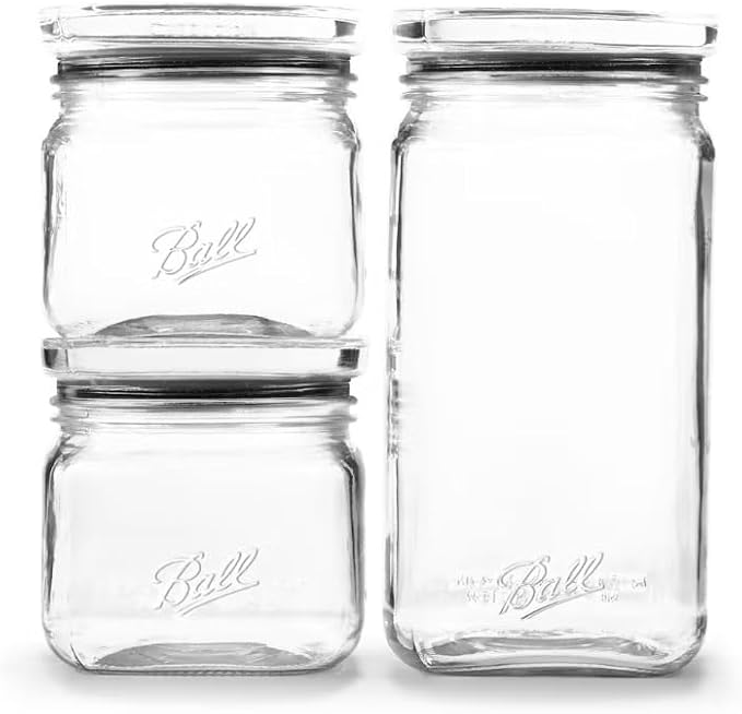 Ball 3 Jar Set, Stack & Store Jars with Airtight Stackable Lid, (2) 4 Cup and (1) 9.9 Cup