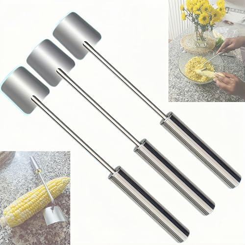 Corn Peeler for Corn on the Cob, Stainless Steel Corn Cob Stripper Tool, Quick Kernel Remover Cutter for Fresh Corn, Ergonomic Kitchen Gadget for Easy Meal Prep & BBQ (1, Stainless steel handle-3Pcs)