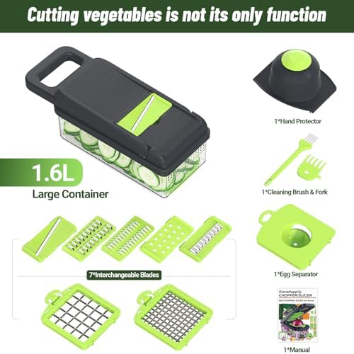 12-in-1 Vegetable Chopper 7 Blades, Veggie Cutter with Handle, Green/Grey