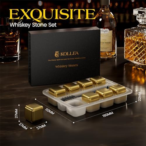 Kollea Whiskey Stones 8-Pack Stainless Steel Chilling Rocks Set, Gold
