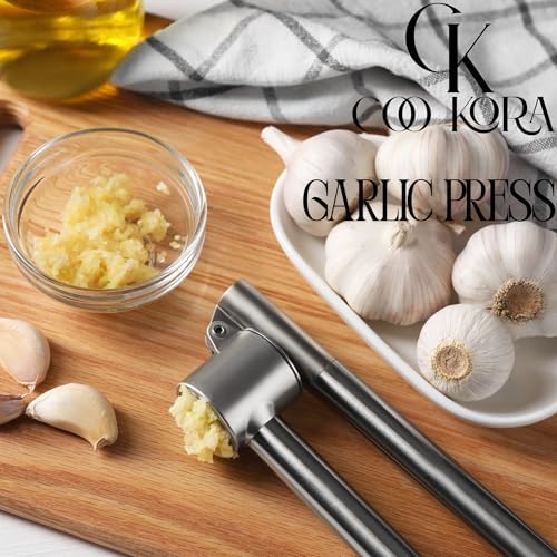 Heavy Duty Garlic Press, Handheld Garlic Mincer, 304 Stainless Steel Garlic Press, Ergonomic, Durable, No Hand Odor, Just Put It in the Bowl, Dishwasher Safe