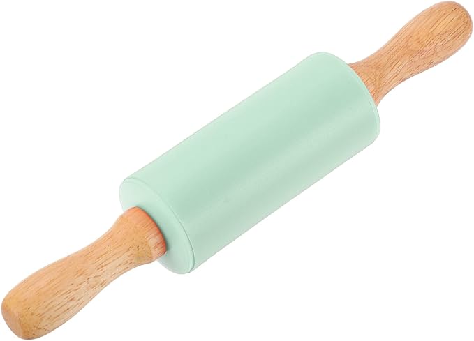 uxcell Rolling Pins for Baking, 9 Inch Silicone Non-Stick Rolling Pin Baking Roller Wooden Handle for Home Kitchen Dough Cookies Pastry, Light Green