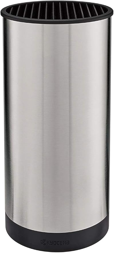 Kyocera KB-U-SS Universal Knife Block, One, Stainless 8.8" x 4.3" | KYOCERA Universal Knife Block: Compact, Round Storage for 6-8 Ceramic Knives, Removable Slotted Top, Dishwasher-Safe Design