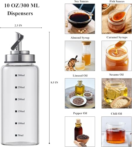 10 oz Glass Olive Oil Dispenser Bottle, Stainless Steel Cruet Pourer Spout
