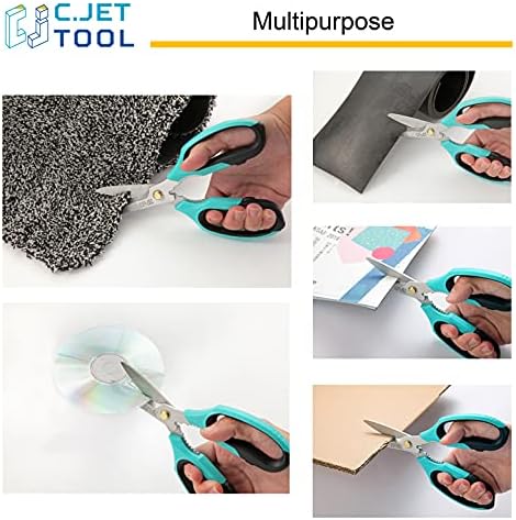 C.JET TOOL 8" Heavy Duty Scissors, Utility Scissors All Purpose for Cardboard, Plastic, Carpet, Rope, Leather. Sharp Stainless Steel Blades, Non‑Slip Handle, Kitchen Shears for Food, Meat & Poultry