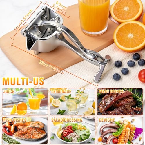 Heavy Duty Manual Fruit Juicer Press, 2026 Upgrade Lemon Juicer Hand Press with Large Capacity, Ergonomic Grip, Detachable Aluminum Alloy Juice Extractor, Orange Citrus Pomegranate Grapefruit