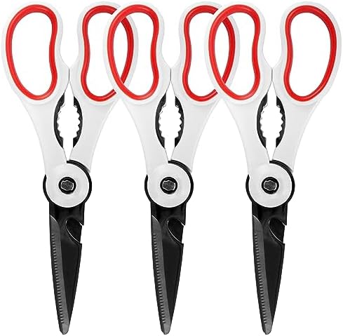Premium 4-in-1 Kitchen Shears - White & Red - 3 Sets (3 Scissors)