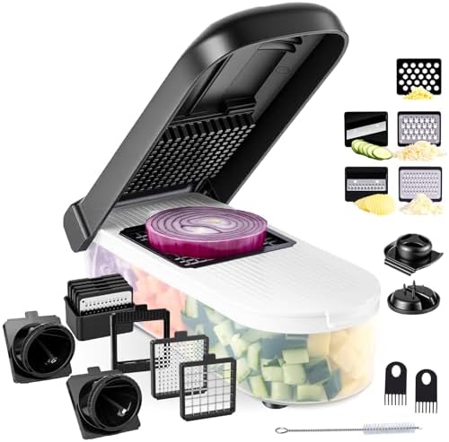 Vegetable Chopper with Container, 12 in 1 Manual Food Chopper Cutter, Black