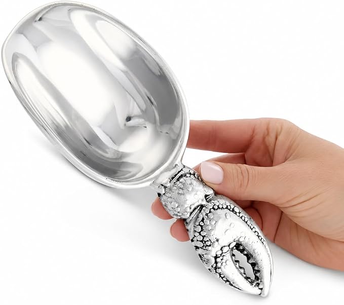 Arthur Court Crab Handle Ice Scoop - Sand Casted and Hand Polished Aluminum - Coastal Barware - 8 Inch Long