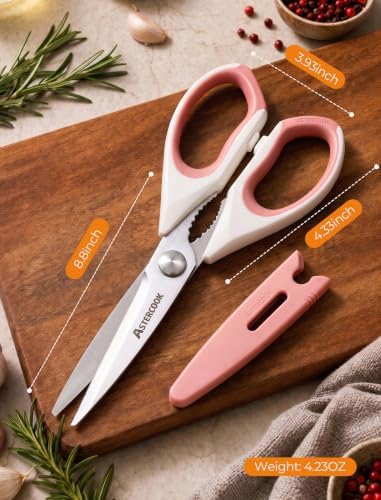 Astercook Kitchen Scissors 3 Pack, Heavy Duty All Purpose Kitchen Shears for Food and Packaging, Stainless Steel Food Scissors for Meat, Poultry, Herbs and Vegetables, Dishwasher Safe