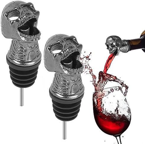 Linkidea 2 Pack Skull Aerator Pourer, Decanter Spout for Wine, Whiskey, Gothic Skull Bar Gadget for Smooth Pouring, Party & Home Bar Accessory, Halloween Christmas New Year Gift