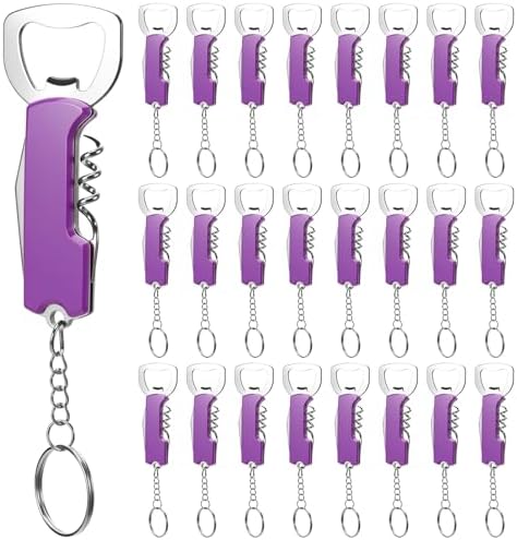 Ziliny 24 Pcs Wine Bottle Opener Keychains Bulk Corkscrew, Purple