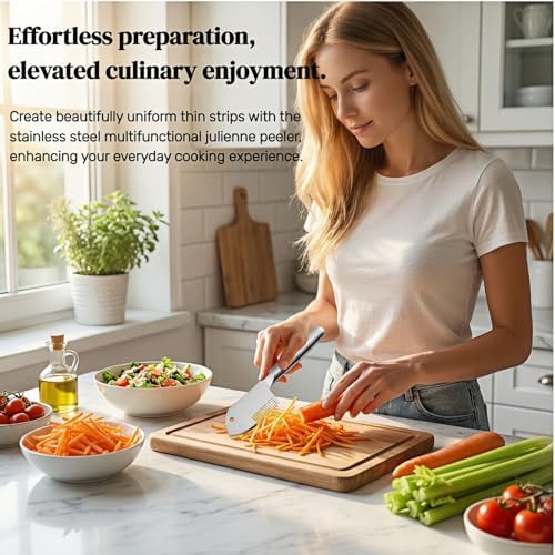 2 in 1 Julienne Peeler, Vegetable Peeler Stainless Steel, Precision Julienne Blade, Multi-Functional Vegetable Julienne Slicer Quick & Easy Kitchen Shredder Tool for Fruit, Potatoes, Carrot (2PCS)