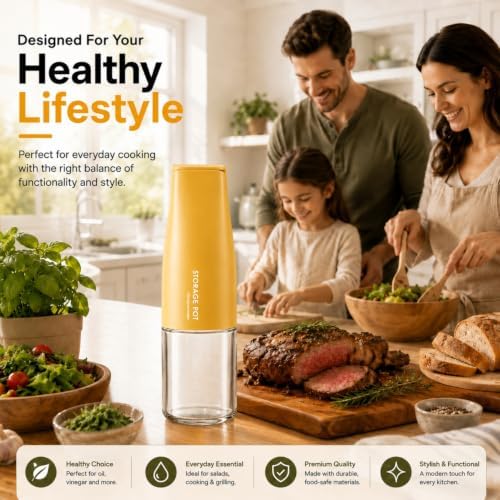 DIYORA 17oz Oil Dispenser Bottle with Automatic Flip Lid, Leakproof Glass Olive Oil Bottle with Spout, Perfect for Kitchen, Drip-Free Pourer for Vinegar, Soy Sauce(Yellow)
