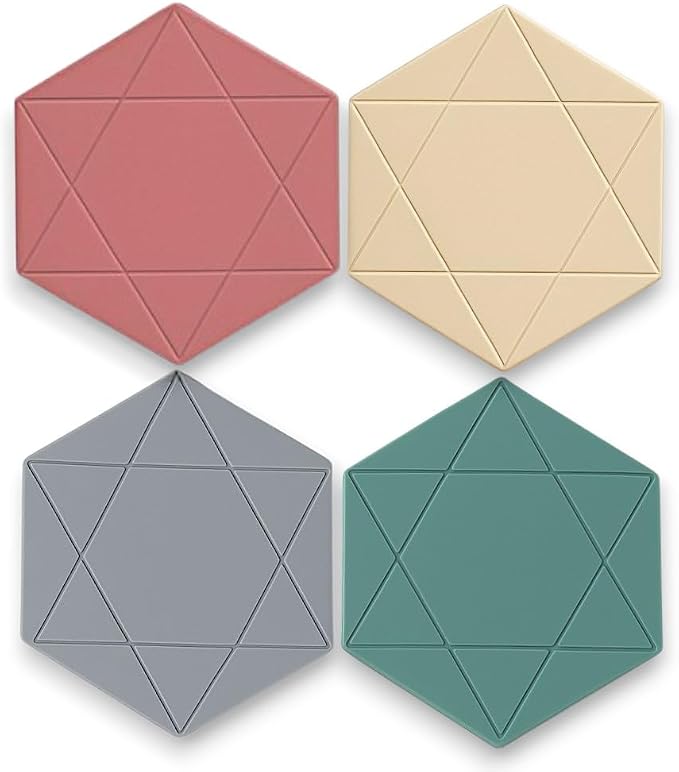 Silicone Hexagon Trivet Mats, 4-Pack – Heat-Resistant Hot Pads for Pots, Pans & Dishes – Flexible Non-Slip Kitchen Mats for Countertop, Coasters & Spoon Rests
