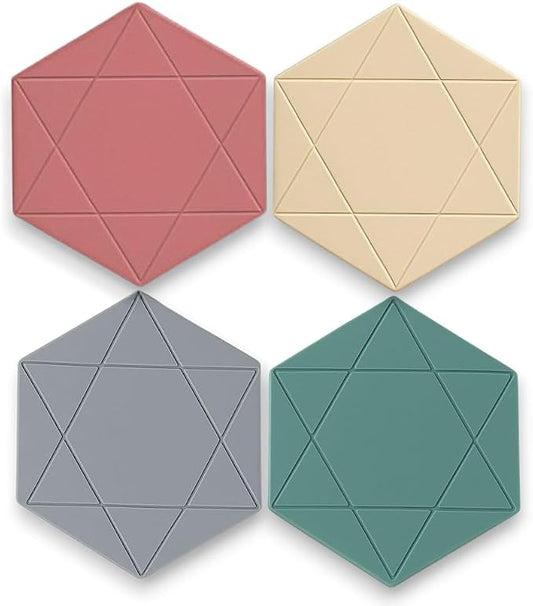 Silicone Hexagon Trivet Mats, 4-Pack – Heat-Resistant Hot Pads for Pots, Pans & Dishes – Flexible Non-Slip Kitchen Mats for Countertop, Coasters & Spoon Rests