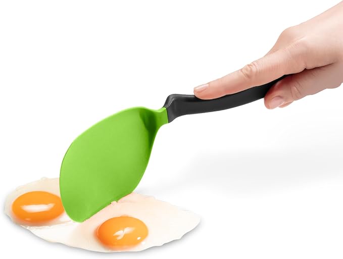 Dreamfarm Chopula Non-Stick-Safe Super-Flexible Sit-Up Spatula with Strong Flat Edge to Separate Food - 12" Green | Non-stick cookware safe, heat resistant, thin, flexible flipper, turner and food chopper with sit-up, no-mess handle, 12"